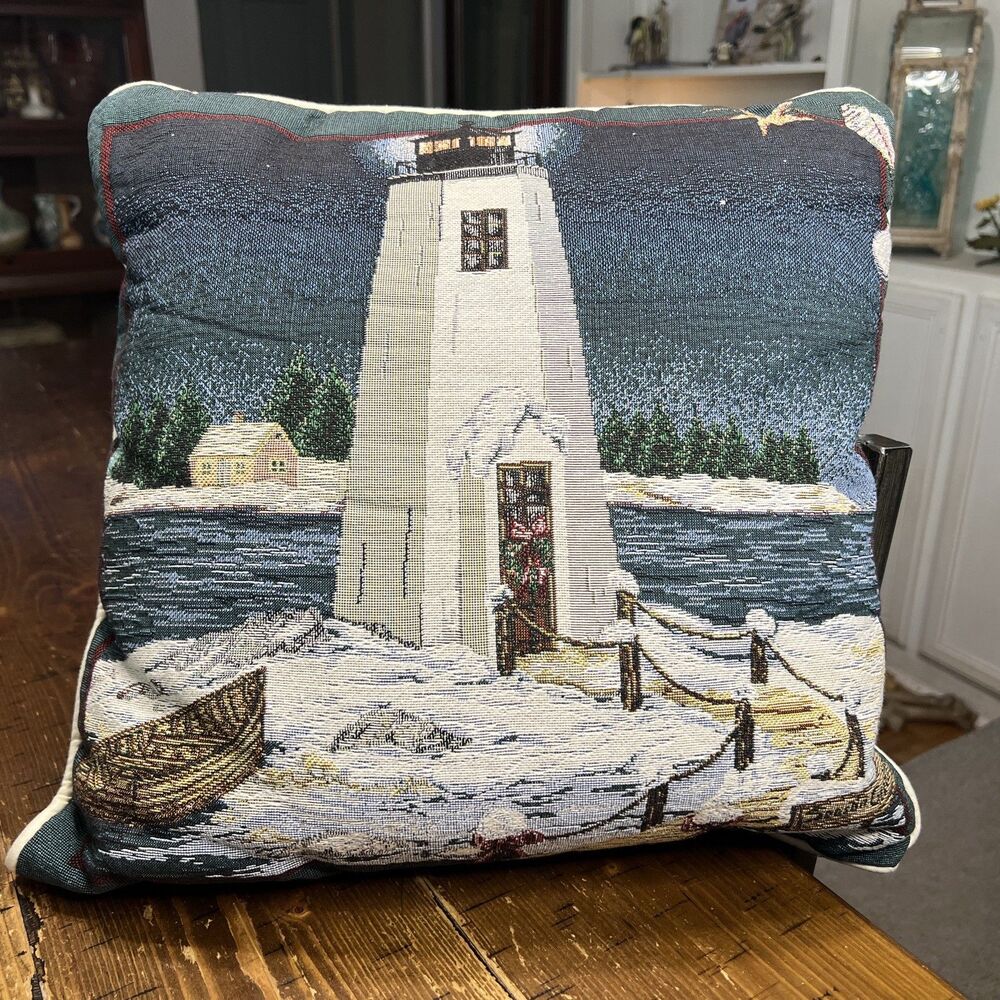 Lighthouse Tapestry Pillow Square Light House Christmas Winter Nautical